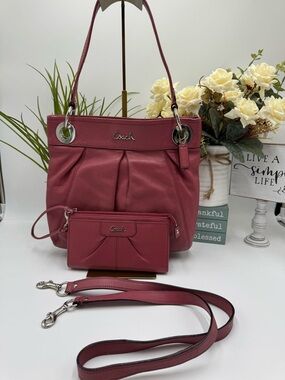 Coach Ashley Leather Hippie Hobo Bag & Slim Wallet Wristlet Set